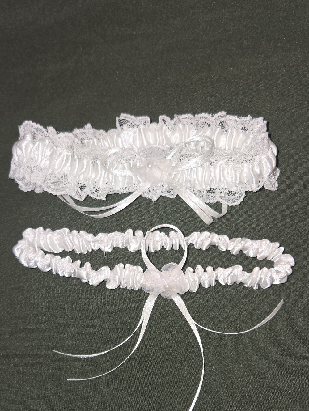 White Satin & Lace Bridal Garter Set